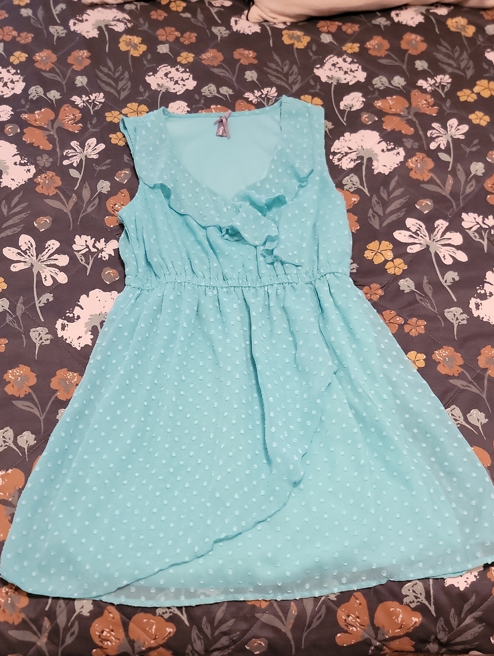 Vanity Aqua Ruffle Swiss Dot Casual Sundress